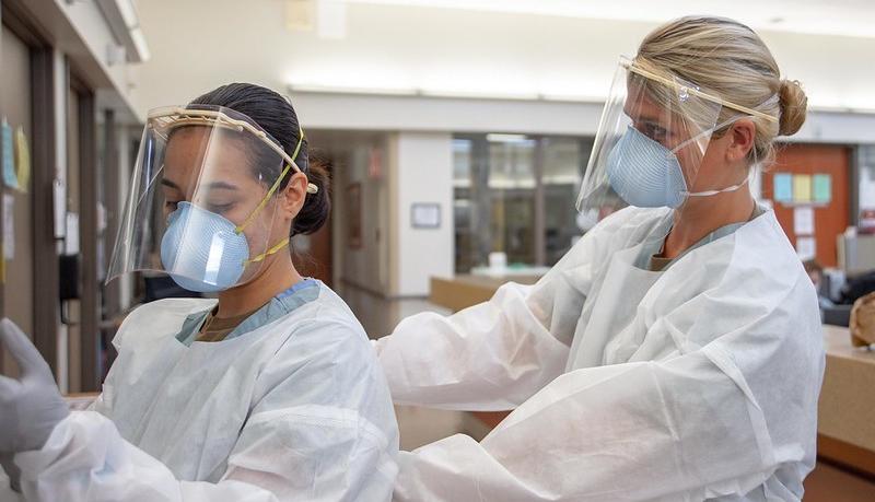 Healthcare workers with respirators