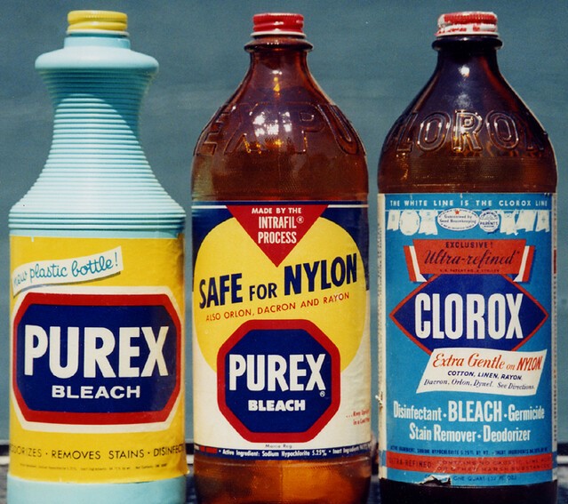 Old-fashioned bleach bottles