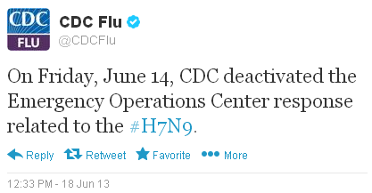 CDC tweet announcing the deactivation of the EOC