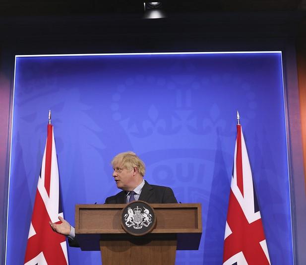 Boris Johnson with flags