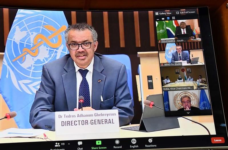 WHO Director-General Tedros on Zoom call