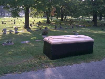 Coffin in cemetery