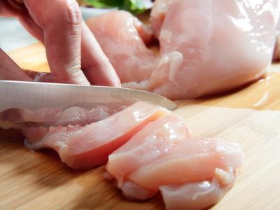 Cutting chicken breast