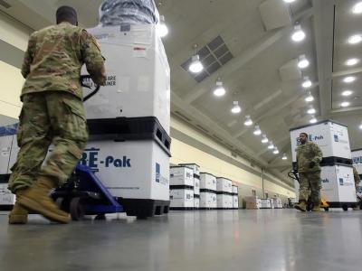 Military medical supplies in warehouse