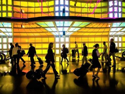 Travelers at O'Hare Airport