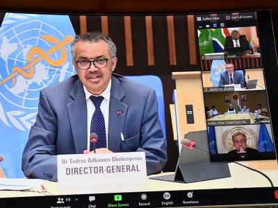 WHO Director-General Tedros on Zoom call