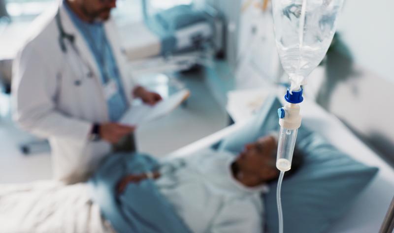 Hospital patient with IV drip