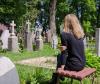 Grieving woman at graveside